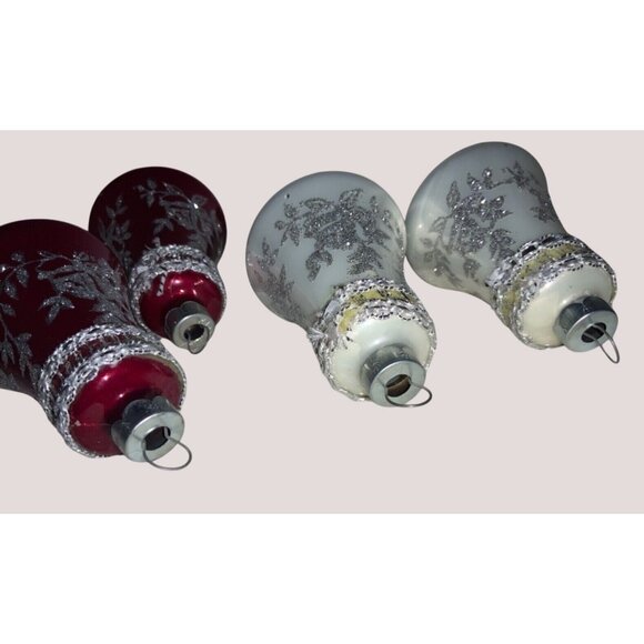 Rauch Victoria 4 Glass Bell Christmas Ornaments  Red White  3Inch Vintage 1983 - Picture 6 of 12